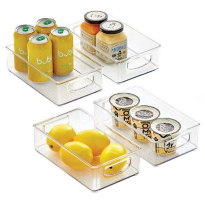 mDesign Plastic Kitchen Pantry Storage Organizer Bin with Handles, 4 Pack - Clear, 10 x 6 x 3